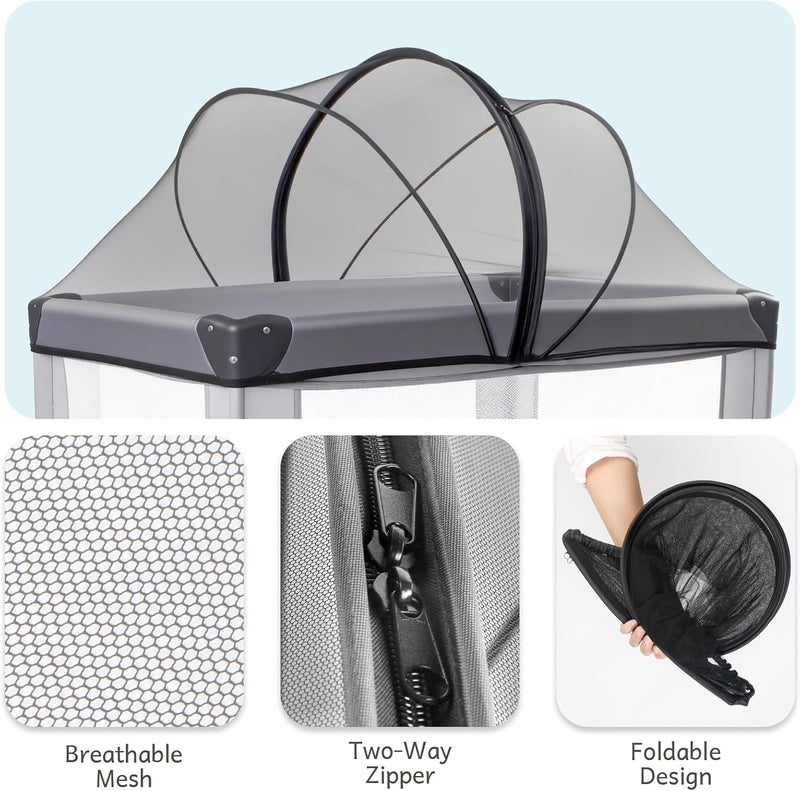 BEBONO Mosquito Net for Pack N Play, Keep Cats Out, Netting Cover with 2-Way Zipper for Playpen, Foldable with Storage Bag, Black - Image 4